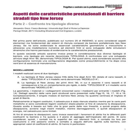 Aspetti delle caratteristiche prestazionali di barriere stradali tipo New Jersey Parte 2 – Confronto tra tipologie diverse