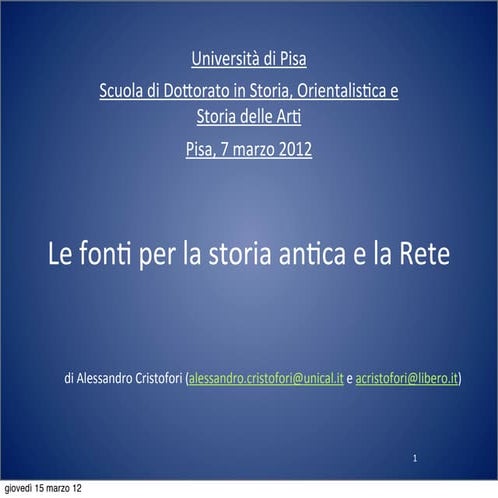 Le fonti per la storia antica e la Rete