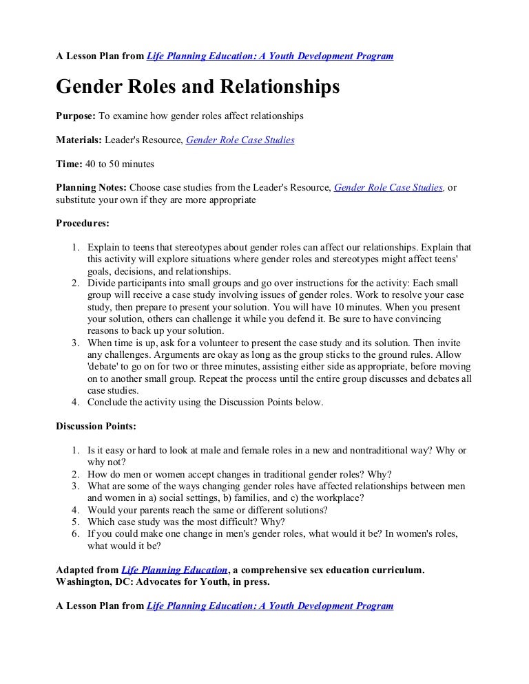 A Lesson Plan Gender Roles