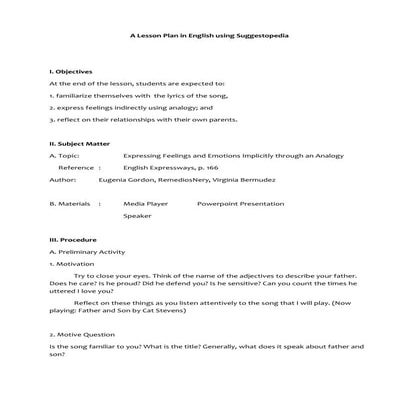 A lesson plan in english using suggestopedia