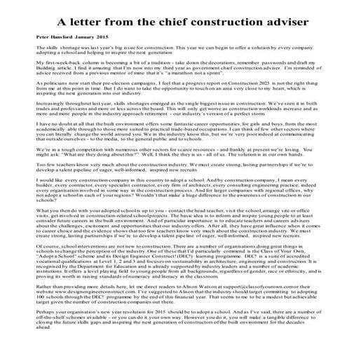 A letter from the chief construction adviser