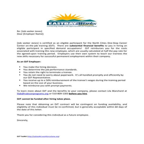 A Letter To Employers   Job Seekers Selling Ojt