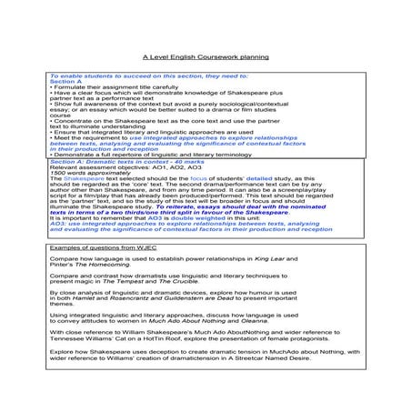 A level english coursework planning