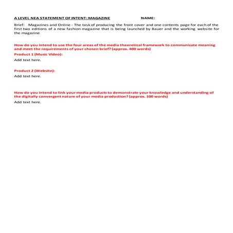 A level nea statement of intent blank mag