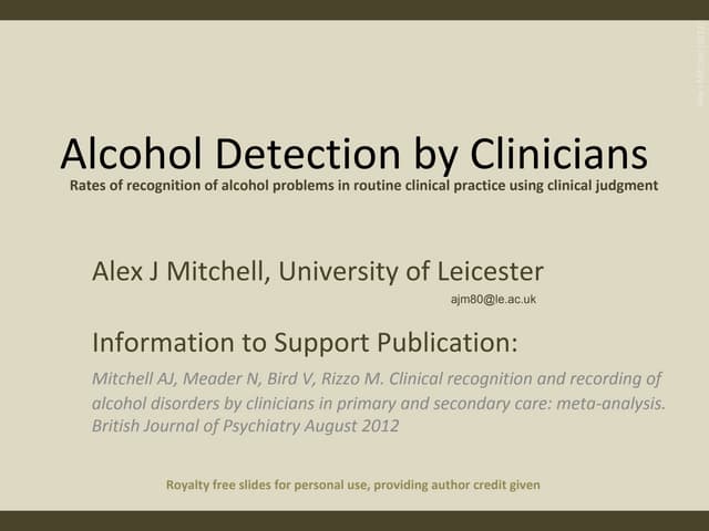 Alex J Mitchell Alcohol Detection by Clinician (Aug2012)