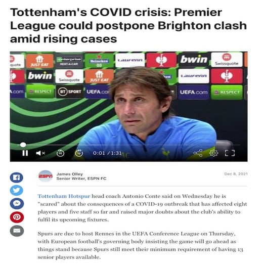 Tottenham's COVID crisis: Premier League could postpone Brighton clash ...