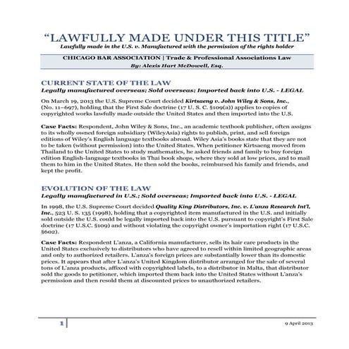 First Sale Doctrine - Gray Market Goods | PDF