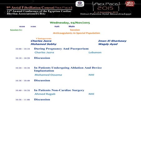 Alex pace program برنامج مؤتمر الكس باس (تنظيم ضربات القلب) الدولى بفندق فلسط...