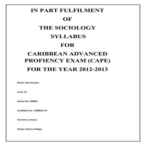 CAPE Sociology Unit 1 IA