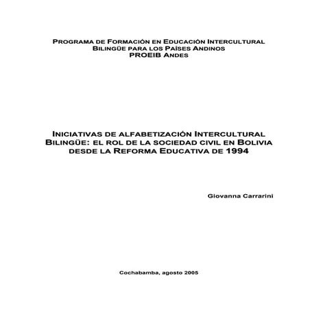 Alfabetización intercultural bilingue en bolivia proeib