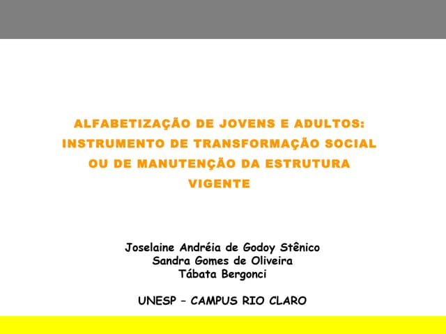 ALFABETIZAÇÃO DE JOVENS E ADULTOS: ...