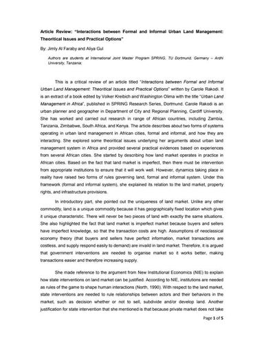 interactions between formal and informal urban land management