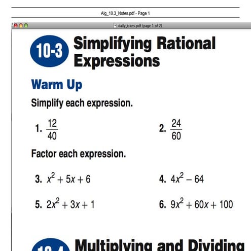 Alg 10.3 Notes Rational Expressions