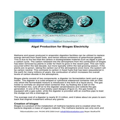 Algae Biomass Methane Digester Creates Electricity