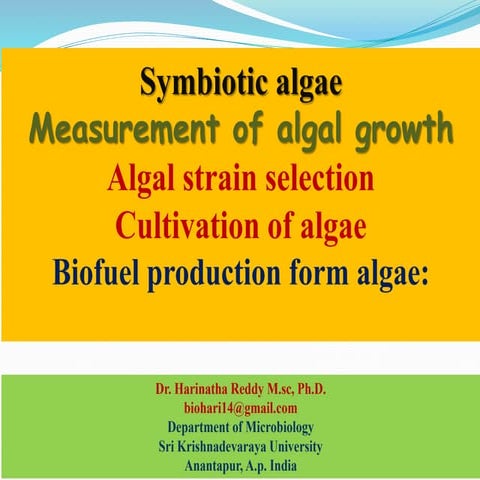 Symbiotic algae, Measurement of algal growth, Algal strain selection, Cultiva...