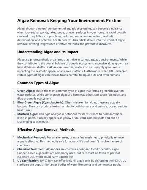 Filamentous Algae Control | PDF