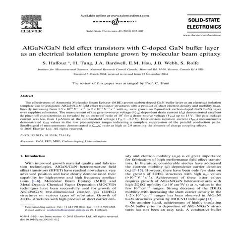 Al gan gan field effect transistors with c-doped gan buffer layer as an elect...