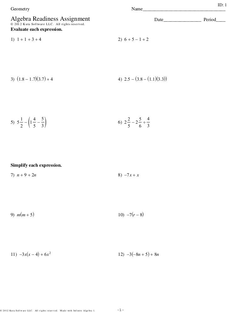 pre algebra assignment id 1 answers