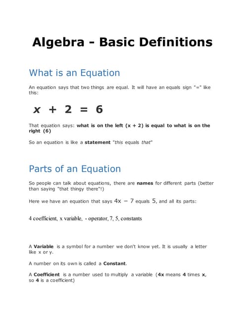 Algebra Terminologies | PPT