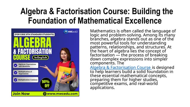 Algebra  Factorisation Course.ppt.......
