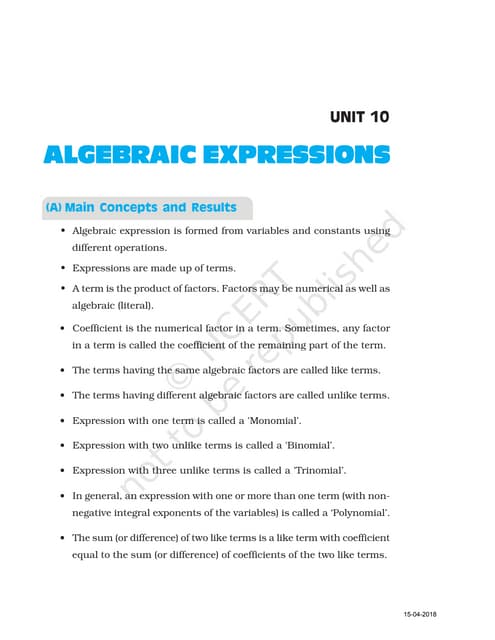 GRADE 7 Algebraic Expressions PowerPoint | PPT
