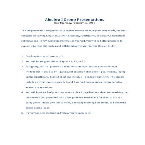 Algebra i group presentations