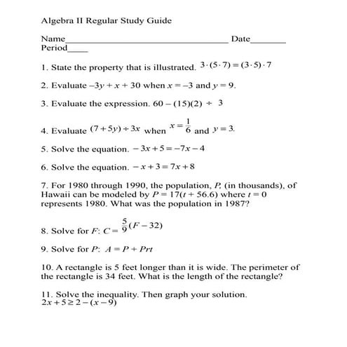 Algebra ii study guide