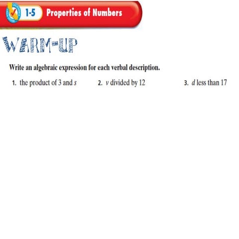 Algebra readiness   properties of numbers