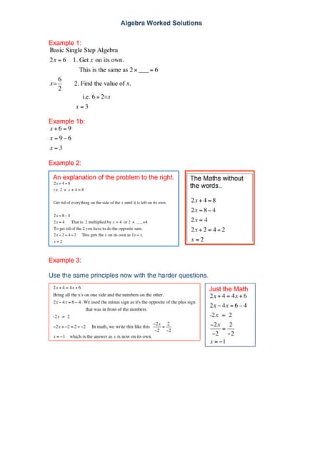 Algebra worked solutions