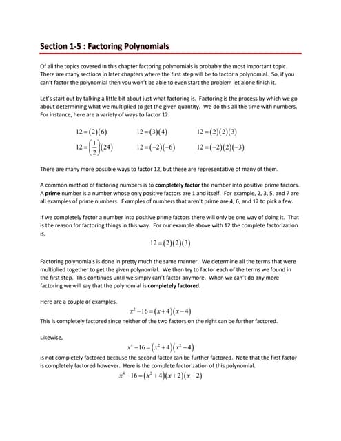 Algebra factoring