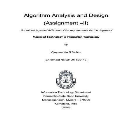 M.Tech: Algorithm Analysis and Design Assignment II | PDF