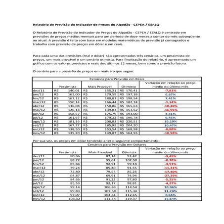 Previsão de Preços - Algodão - dezembro