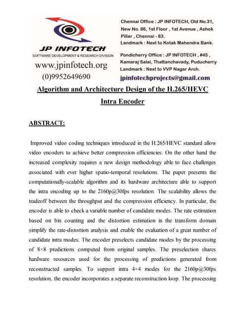 Algorithm and architecture design of the h.265 hevc intra encoder