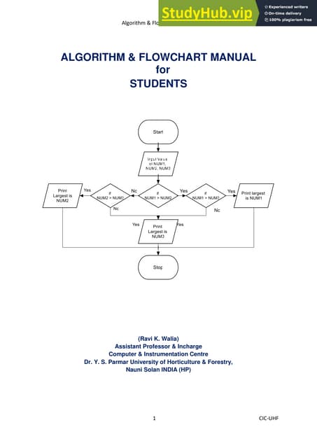Algorithm   Flowchart Manual ALGORITHM   FLOWCHART MANUAL For STUDENTS