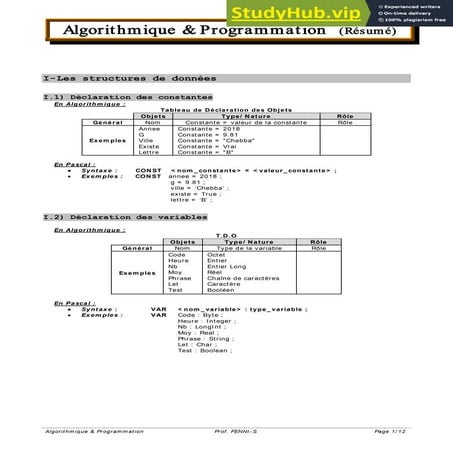 la structure de controle de base algorithmique | PDF
