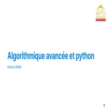 Algorithmique avancée et python Algorithmique avancée et python.pdf