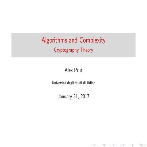 Algorithms and Complexity: Cryptography Theory | PPT