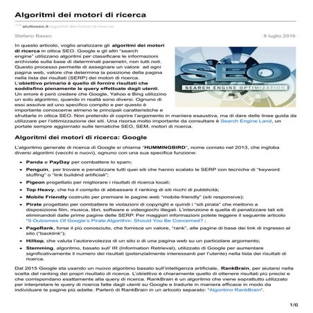 Algoritmi dei motori di ricerca