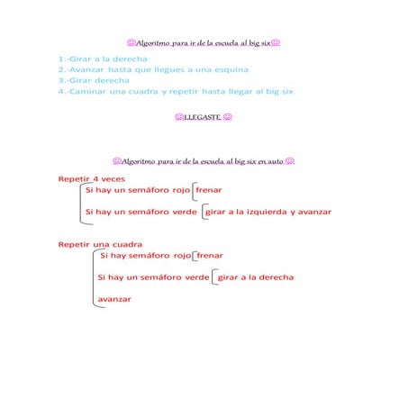 Algoritmo para ir de la escuela al big six 