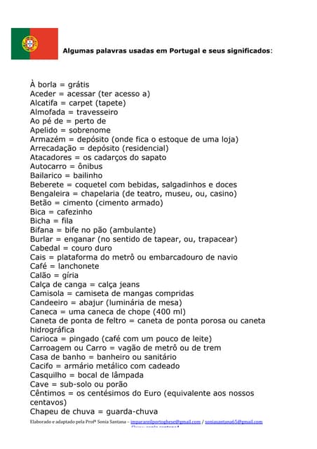 Algumas palavras usadas em Portugal...