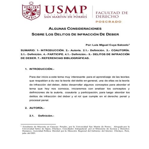 Algunas consideraciones sobre los delitos de infracción de deber  tarea n°3