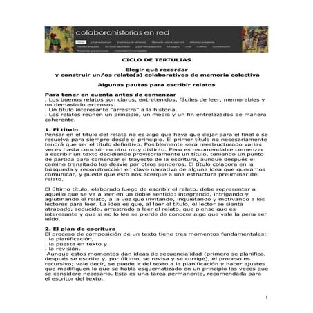 Algunas pautas para escribir relatos de memoria