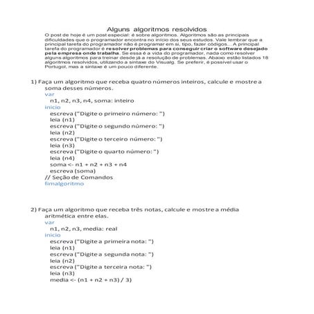 Alguns algoritmos resolvidos