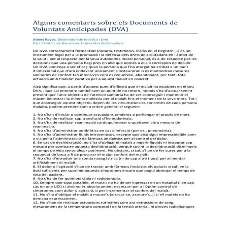 Alguns comentaris sobre els documents de voluntats anticipades | PDF