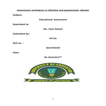 assessment techniques in effective and psychomotor domaiinn