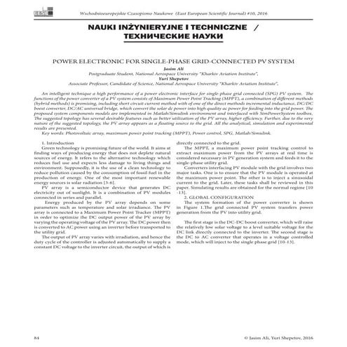 Power Electronic for Single-Phase Grid-Connected PV System.