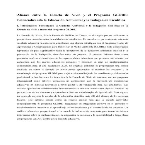 Proyecto Alianza entre la Escuela de Nivín y el Programa GLOBE