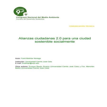 Alianzas ciudadanas 2.0 para una ciudad sostenible socialmente