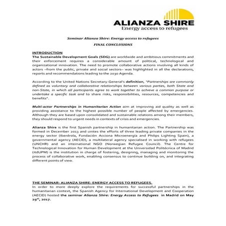 Seminar Alianza Shire: Energy access to refugees. Final conclusions