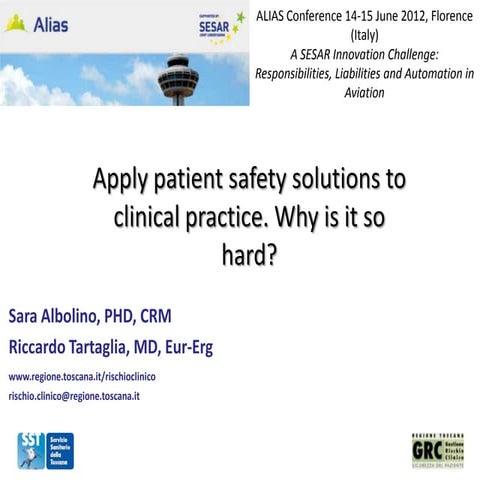 Apply Patient Safety Solutions to Clinical Practice: why is it so hard by S. ...